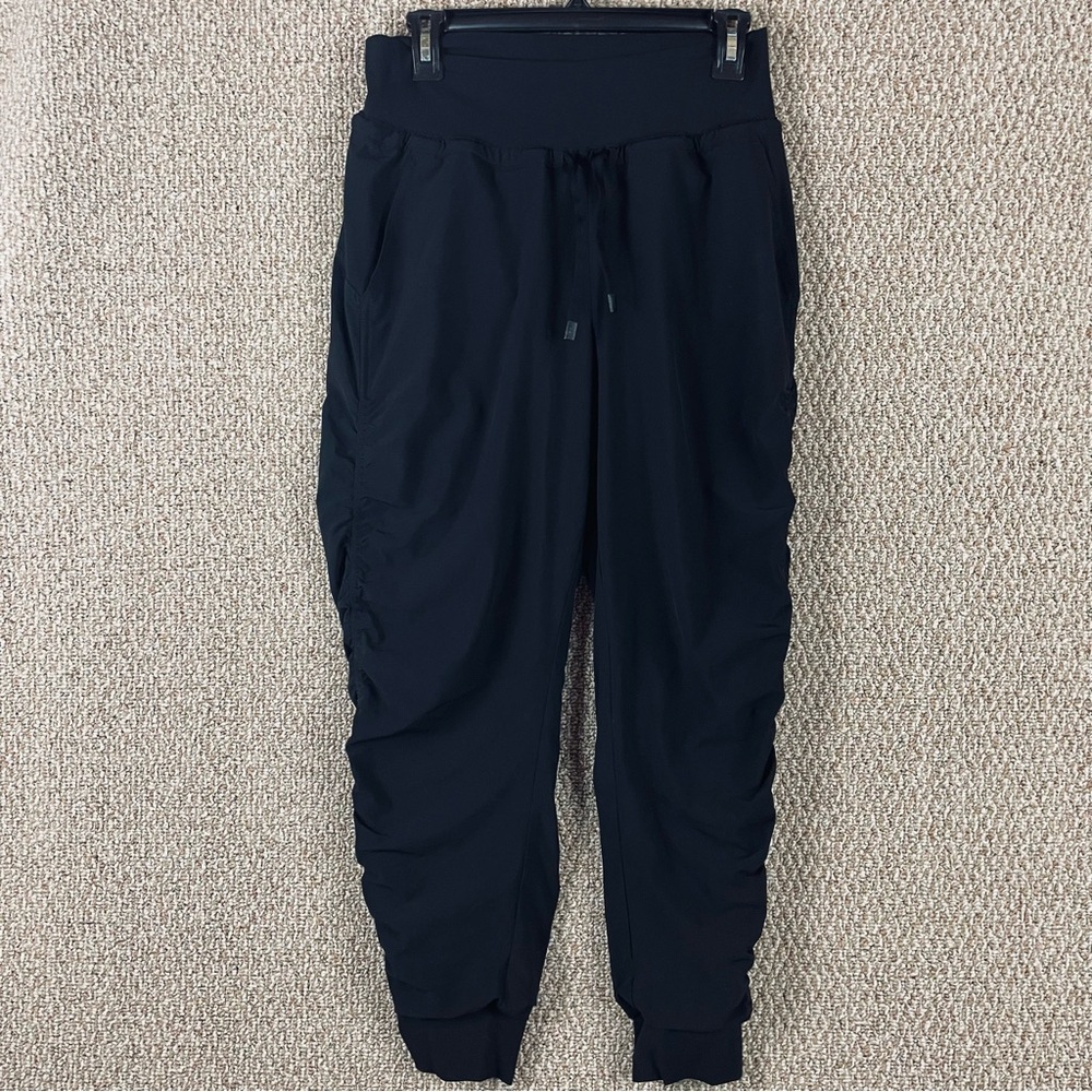 Athleta Joggers Pants Womens 2 Black Attitude Lined Gym Ruched Yoga Hiking F10